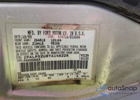 1996 Ford Taurus Gl из США, поврежденный, VIN 1FALP52U8TA148228